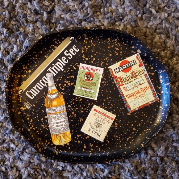 Vintage Small Tray (wooden) - Black w/ gold specs - Picture 2 of 4